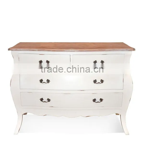 Buffet Console Bombay 4 Drawers White Distressed Mahogany Wood Furniture photo-3