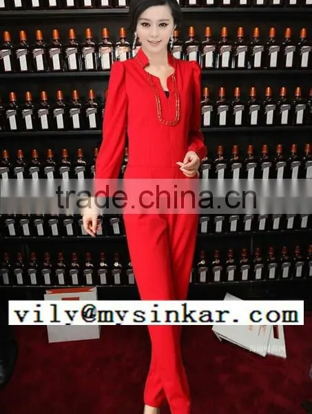 Woven Beaded Long Sleeve One Button Pleated Good Quality Women Jumpsuit photo-2