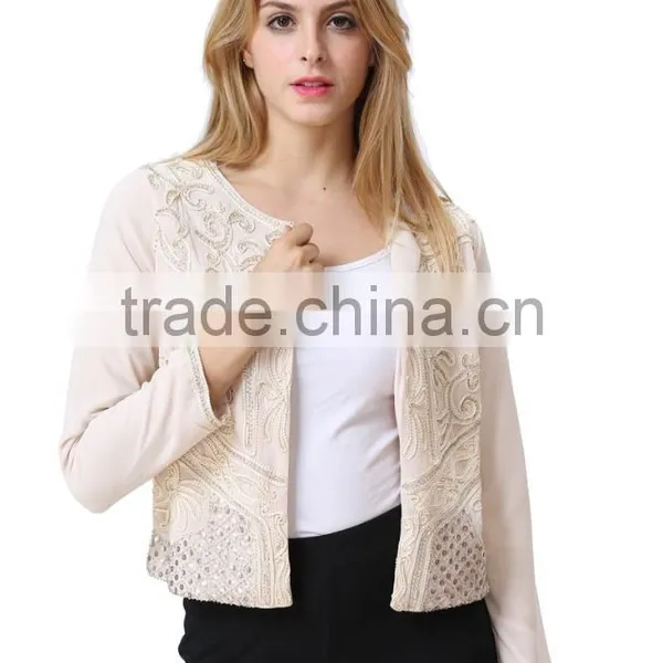 Guangzhou Factory Casual Beautiful Lady Blazer /Jacket With Embroideried Detail for Ladies photo-2