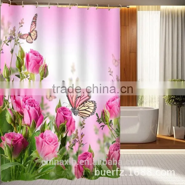 Quality Suppliers Wholesale Custom Printed 3D Shower Curtain,Polyester Shower Curtain,Hookless Shower Curtain