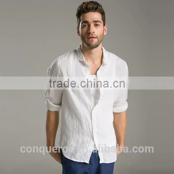 Men's White Linen Shirt HOT! MSRL0043 photo-4