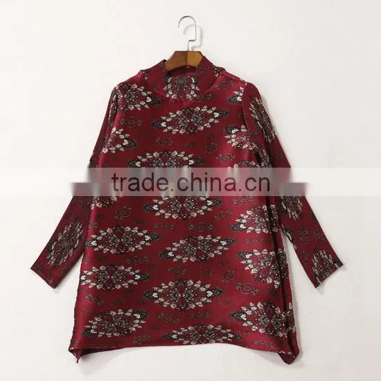 Women Drape Vintage Printed Retro Style Long Sleeve Dresses photo-4