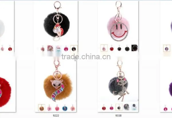 2017 New Design Rainbow Color Fur Pom Pom Keychain Bag Charms Wholesale Fur Ball Bag Charms Fur Ball Charms for Woman Hand Bags photo-5