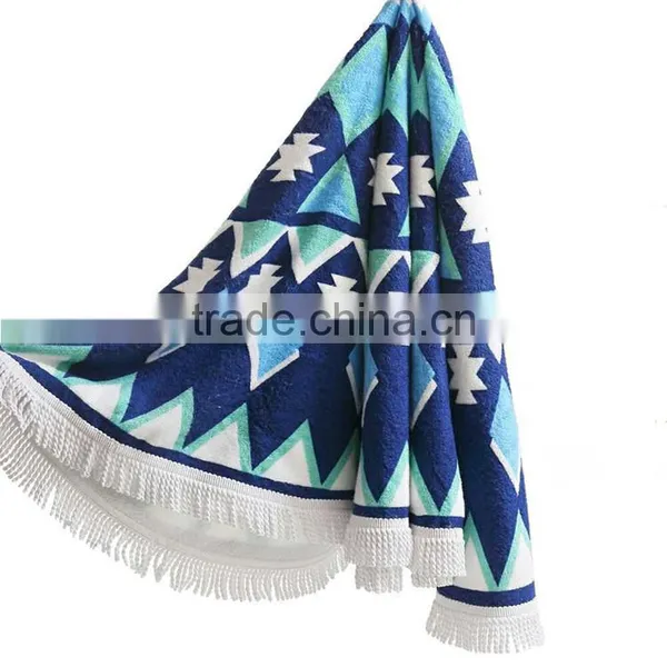 High Quality Promotional Custom 100% Cotton Round Printed Tassel Beach Towel photo-5