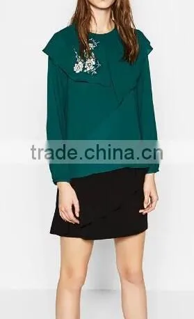 Runwaylover EY2373B Europe Style 2017 Ladies Fashion Falbala Embroidery Blouse photo-2