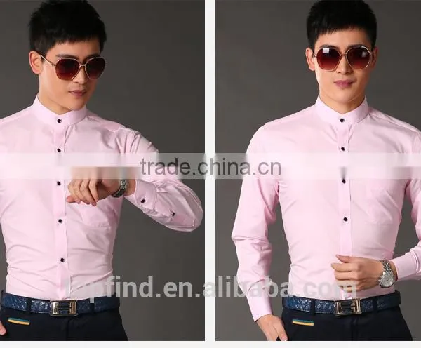 White & Pink Color Slim Fit Pattern Chinese Stand Collar Shirt for Business Man photo-4