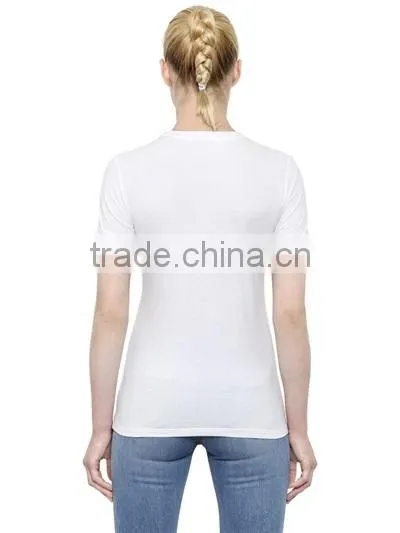 OEM China Manufacturer Silk Screen Printing White T-Shirts For Women,Girls Short Sleeve Slim Cotton T Shirts photo-4