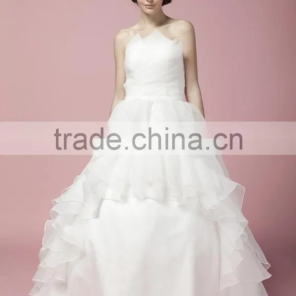 Ball Gown Bridal Dress Bowl Gown Straight Neck Straplesss Front Opened Ruffle Wedding Dress AS27702 photo-3