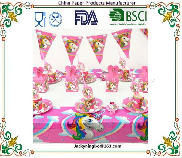 Unicorn Theme Party Tableware Plate Napkins Candy Box Popcorn Box Banner Flags Kid's Birthday Party Decorations Supplies