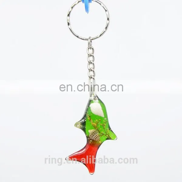Multicolor Three-dimensional Amber Resin Shells Water Plants Shark Fish Acrylic Keychain photo-3