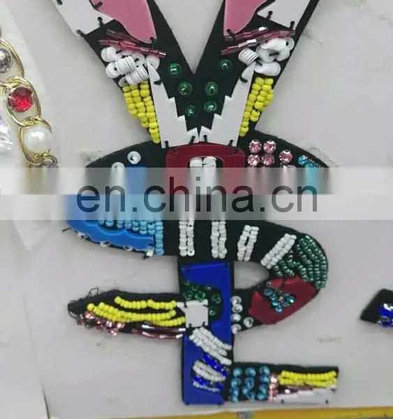 Luxury Letter Flower Sequin Beaded Patches Embroidery Flower Bead Applique Patch photo-4