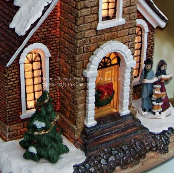 Christmas Church House With LED Lights 9L LED Musical Ski Scene With Polyresin Christmas House Decoration photo-4