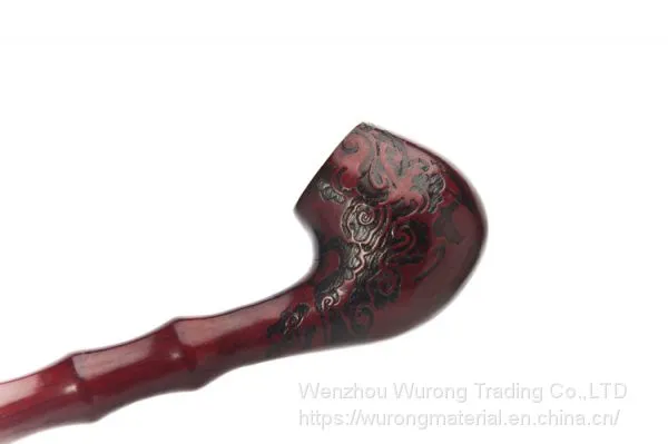 400mm Length Wooden Resin Long Tobacco Pipe With Small Red Head and Bamboo Joint Tube for Smoking photo-4