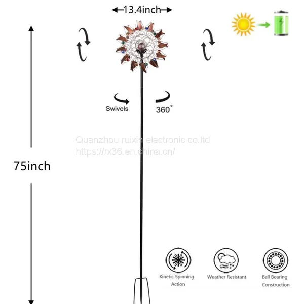 Solar Wind Spinner Multi-Color LED Lighting With Kinetic Wind Aculptures photo-2