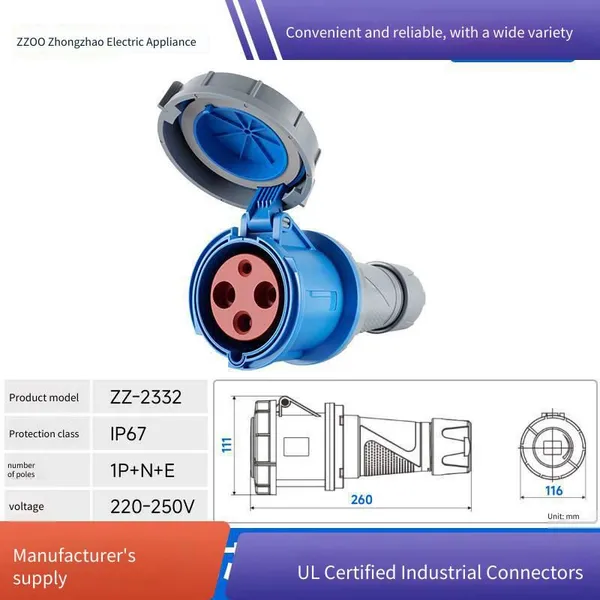 Ip6763a High-current Waterproof Industrial Plug and Industrial Socket With ce Certification, Dustproof, Zhongzhao Electric Appliance photo-3