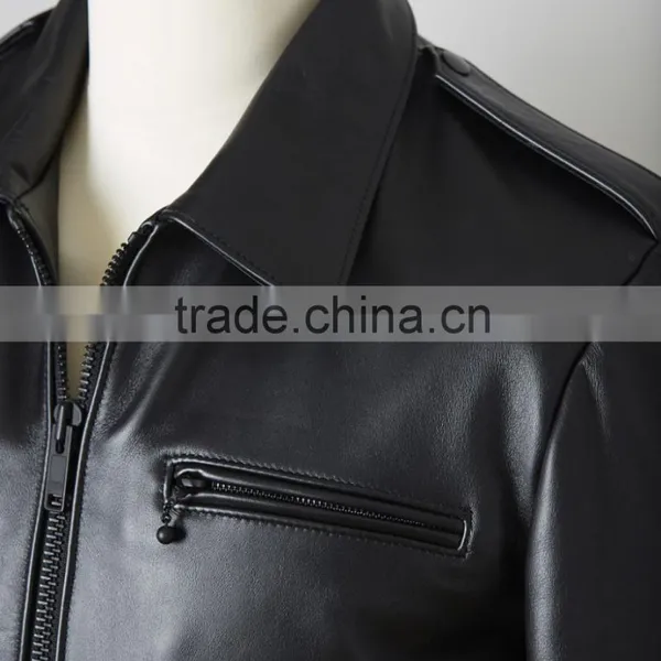 Man Leather Jacket Made of Black Genuine Sheep Skins photo-4