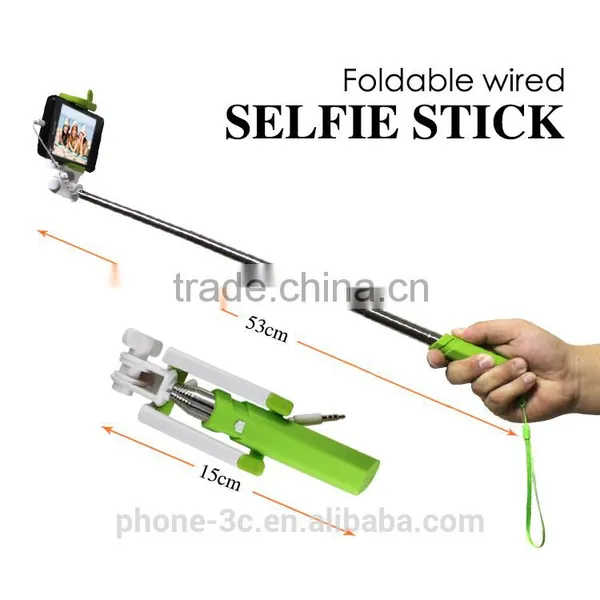 New Products 2016 Folding Rainbow Mini Wired Monopod Selfie Stick Promotional Gifts Selfie Stick With Cable photo-2