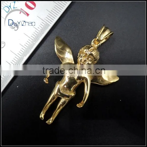 Stainless Steel Gold Plated Angel Spread Wing Pendant photo-2