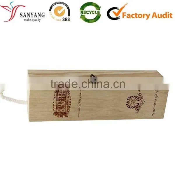 Unfinished Red Wooden Wine Box Empty Pine Wood Wine Packing Box With Handle Quality Choice photo-3