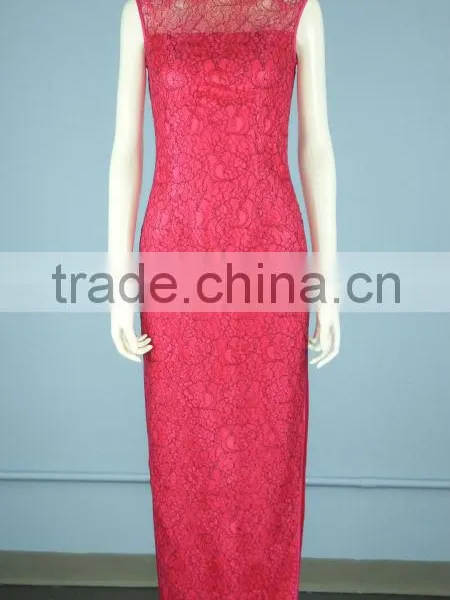 Sleeveless Fashion Cheongsam / Qipao, Fuchsoa Lace With Contrasting Organe Lining, Hand-made Qipao With Illusion Neckline QP0001