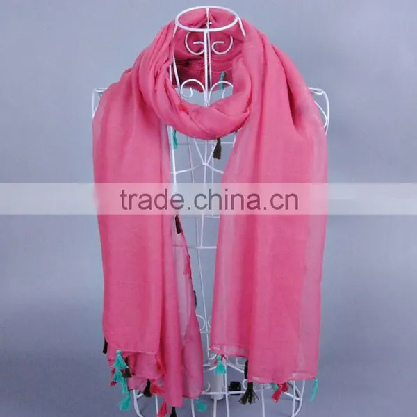 TOP Popular Plain Pure Color Women Scarf Voile Cotton Scarves 180*90 Pashmina photo-3