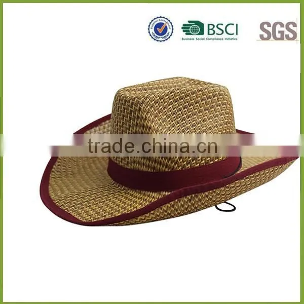 China Summer Straw Cowboy Hat Cheap With Strip photo-2