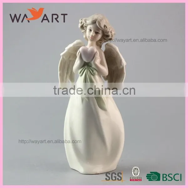 Unique Decorative White Ceramic Angel Statue With Heart photo-2