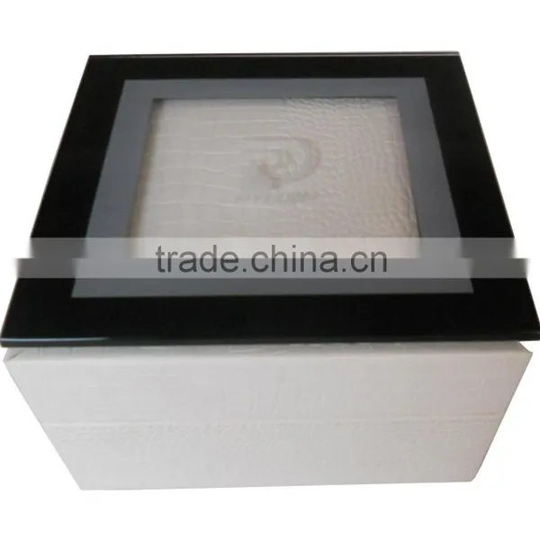 unique wooden & leather gift watch box with PMMA