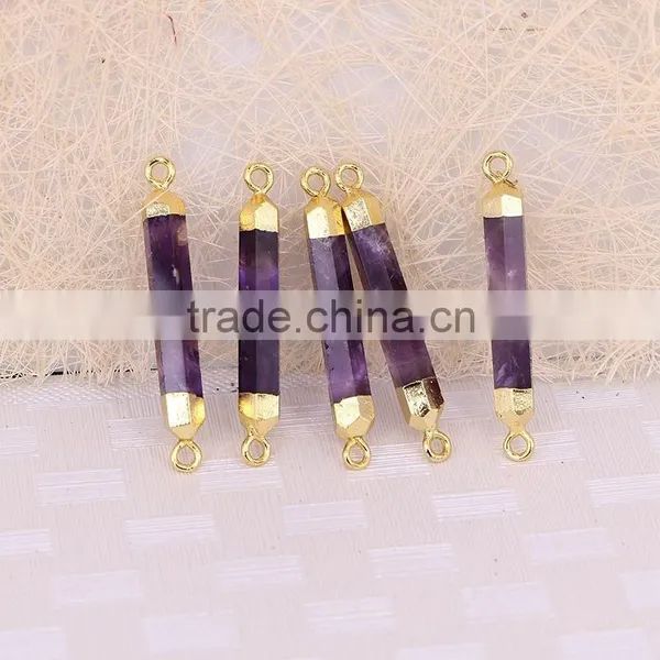 Natural Amethyst Quartz Stone Connector Beads, Gold Plated Edged Point Druzy Stones For Jewelry Making photo-3