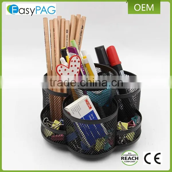 China Factory Made Desktop Fancy Custom Rotating Metal Mesh Pen Holder