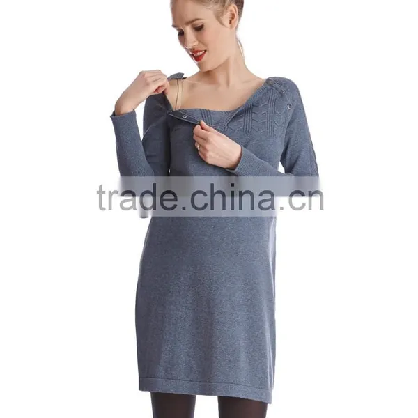 Knitted Long Sleeve Maternity Dresses for Office Fashion Style photo-3