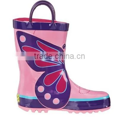 Lovely Girls Butterfly Print Rubber Rain Boots With Handle photo-2