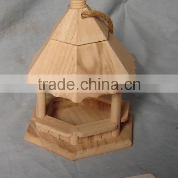 Miniature Wood Crafts Housesbird Feeder , Cheap Wooden Bird House and Feeders, Wholesale Pine Wood Bird House With Hanging photo-6