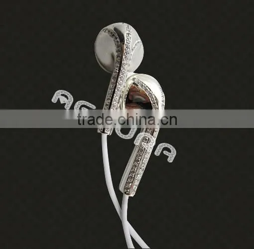 High Quality Gold Earphone With Diamond for Iphone 6, 24k Luxury In-ear Earphone,for Iphone Gold Earphone photo-3