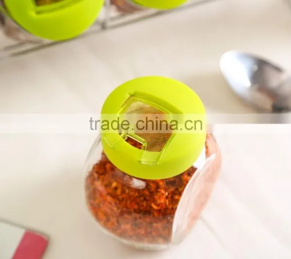 Set 4 Cheap Clear 6oz Glass Spice Jars With Decorative Lid in Metal Rack photo-6