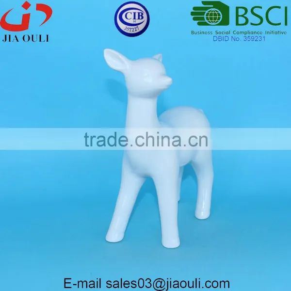 Christmas Decorative Glazed White Ceramic Standing Deer for Home Decor photo-3