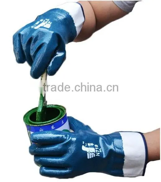 DDSAFETY Cotton Jersey Liner Safety Cuff With Full Blue Nitrile Coating Heavy Duty Glove photo-4