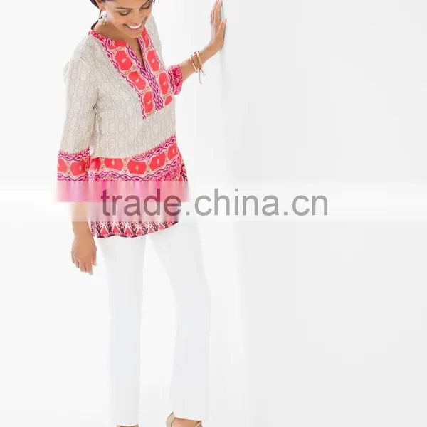 Women's Rayon Print and Contrast Fabric Blouse photo-3