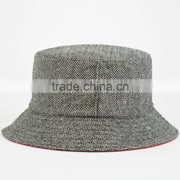 Winter Men Custom Blank Herringbone Wool Bucket Hat photo-2
