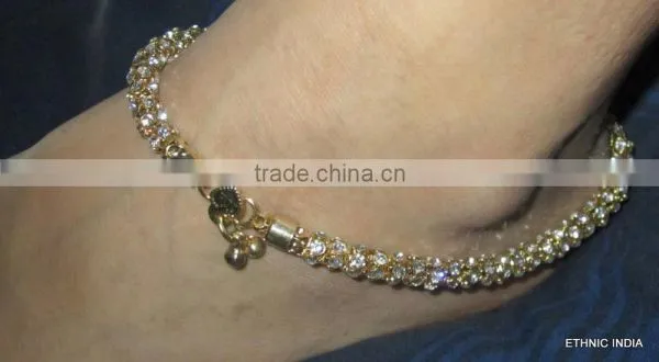 Gold Chain Crystal Payal ANKLETS Pair Feet Bracelet photo-4