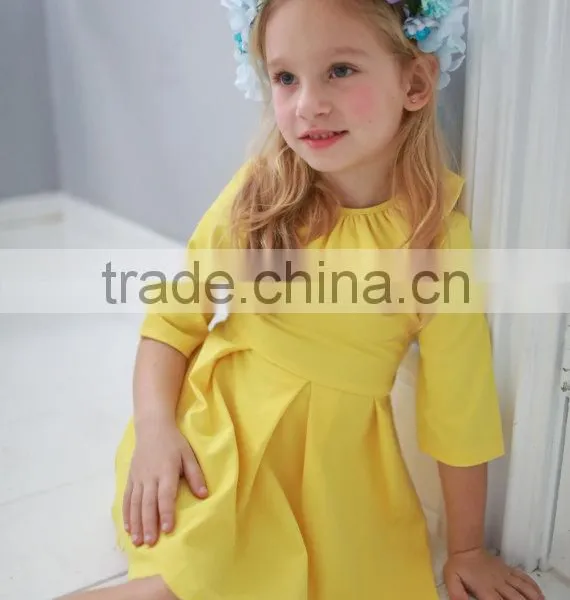 Three-quarter Sleeve Lotus Leaf Collar Skirt Frock Design Mother Daughter Matching Dress photo-3