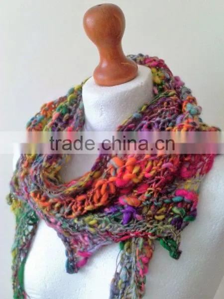 Funky Handknit Scarf - Knit Scarf - Handspun Scarf - Scarf - Bohemian - Fairy - Romantic - Hippie - Colourful Scarf photo-5