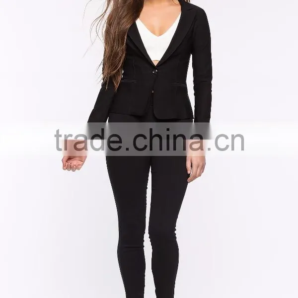 Fashion Curved Collar Long Sleeve Ladies Blazer Designs Women Blazer With Single Button Closure photo-2