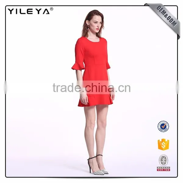Customizable Short Slim Waist Red Ruffle Dress photo-4
