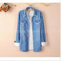 Women\'s Fleece Lining Denim Shirt