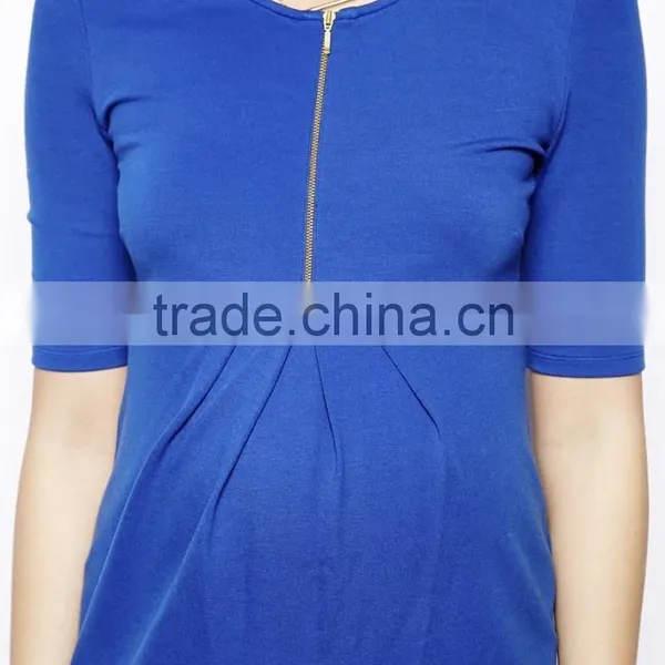 Hot Sale Wholesale Maternity Clothes,front Zip Pleated Maternity Clothes,elbow Sleeve Front Tunic Dress photo-2