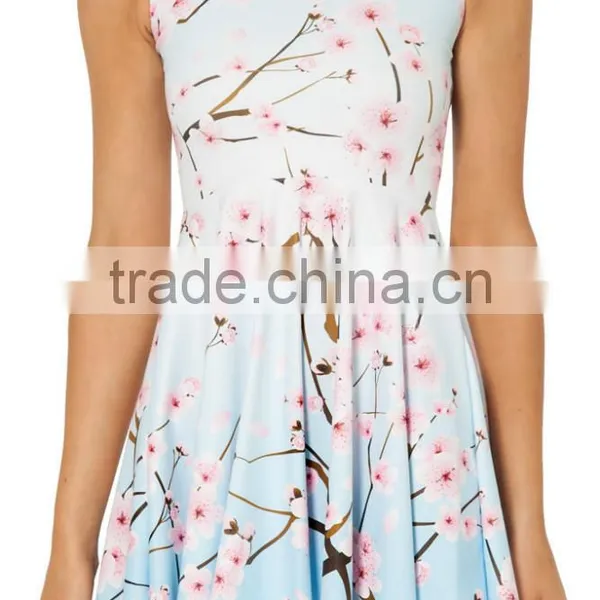 Printed Floral Galaxy Plum Tree Pleated Dress Wholesale photo-2