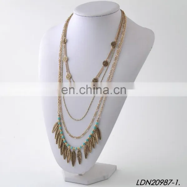 Bohemian Layered Turquoise and Leaves Pendant Necklace Fashion Gold Necklce and Silver Necklaces photo-2