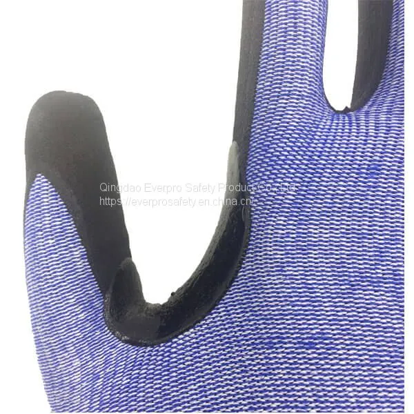 Cut Resistant Level 5 15G HPPE Fiberglass Liner Nitrile Microfine Foam Coated Anti Cut Gloves photo-3