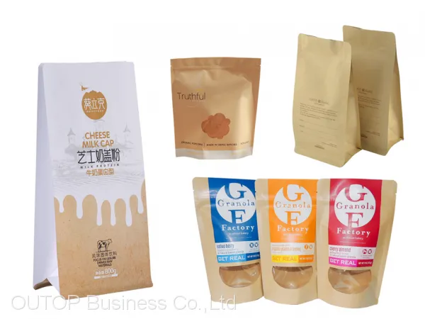 OUTOP Packaging Free Samples Standing up Pouches Brown Kraft Paper Bag With Window photo-5